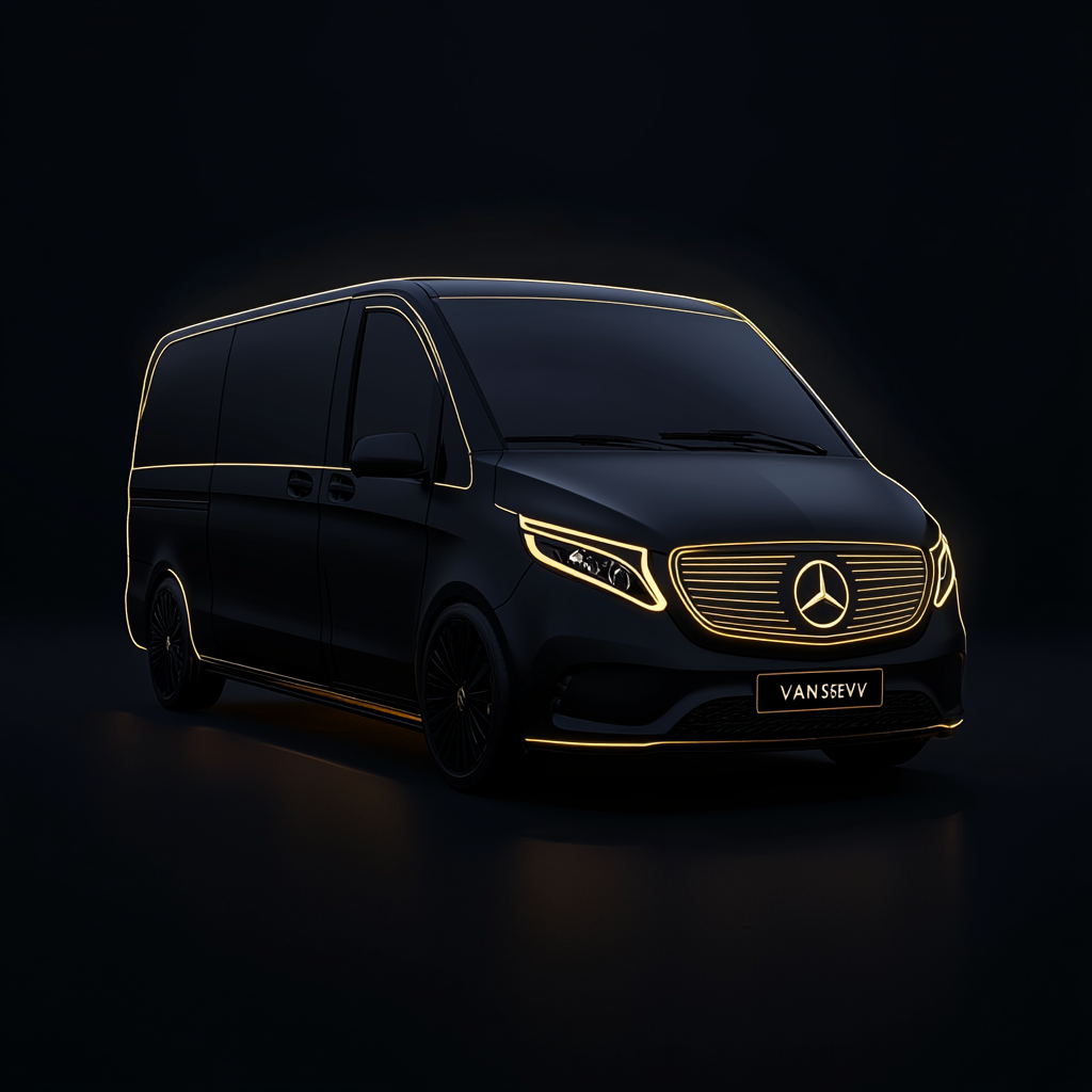 Logo de Van-Service, service de transport VIP en Mercedes V-Class avec chauffeur privé en costume noir, spécialisé dans le transport de luxe pour hommes d’affaires et personnalités.