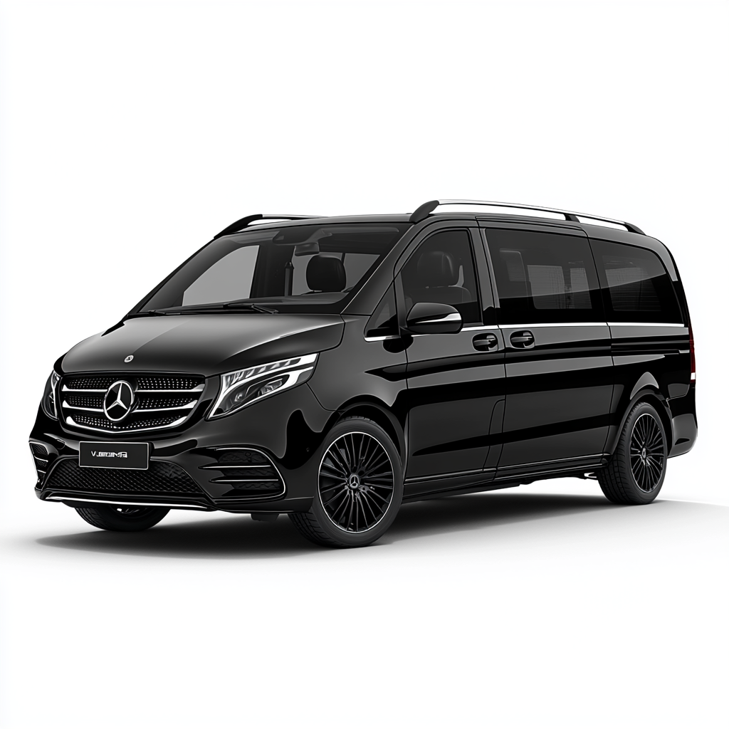 Van Mercedes-Benz Classe V noir , illustrant un véhicule de transport de luxe idéal pour les services de chauffeur privé.