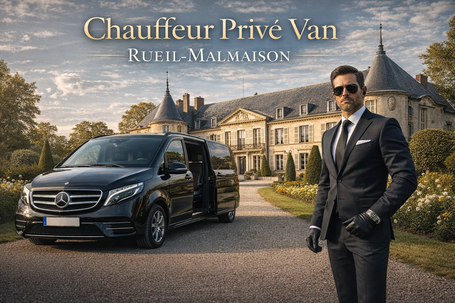 chauffeur privé van rueil malmaison devant le château de malmaison avec chauffeur professionnel