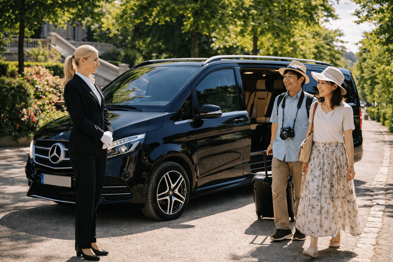 mise a disposition van garches avec chauffeur femme et touristes en été