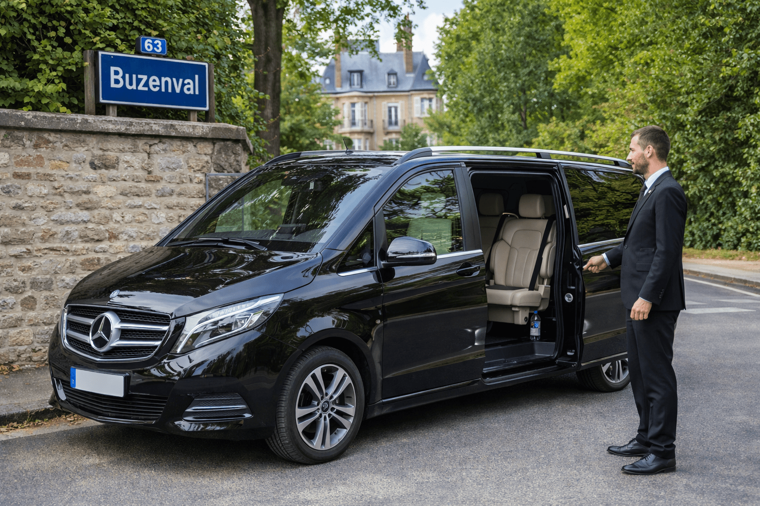van haut de gamme avec chauffeur stationné à Buzenval à Rueil-Malmaison pour un transport privé confortable